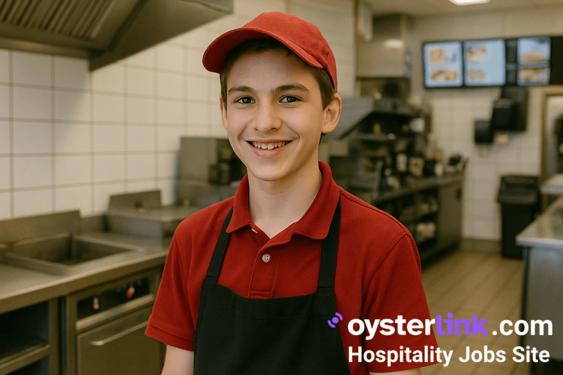 smiling 14 year old fast food worker